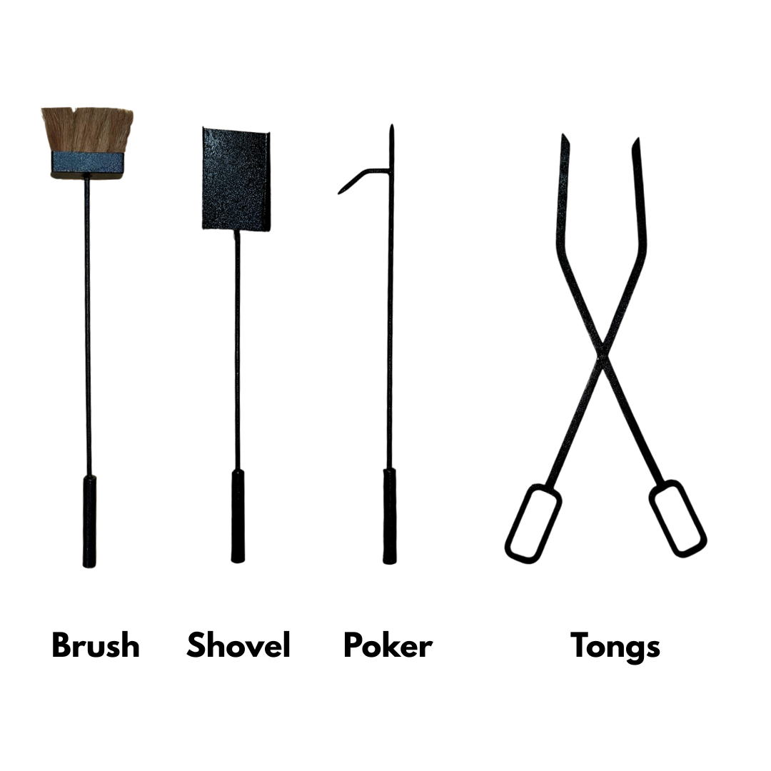 Fireplace Tools Set 4 Pcs + Stand (Shovel, Brush, Poker, and Tongs)