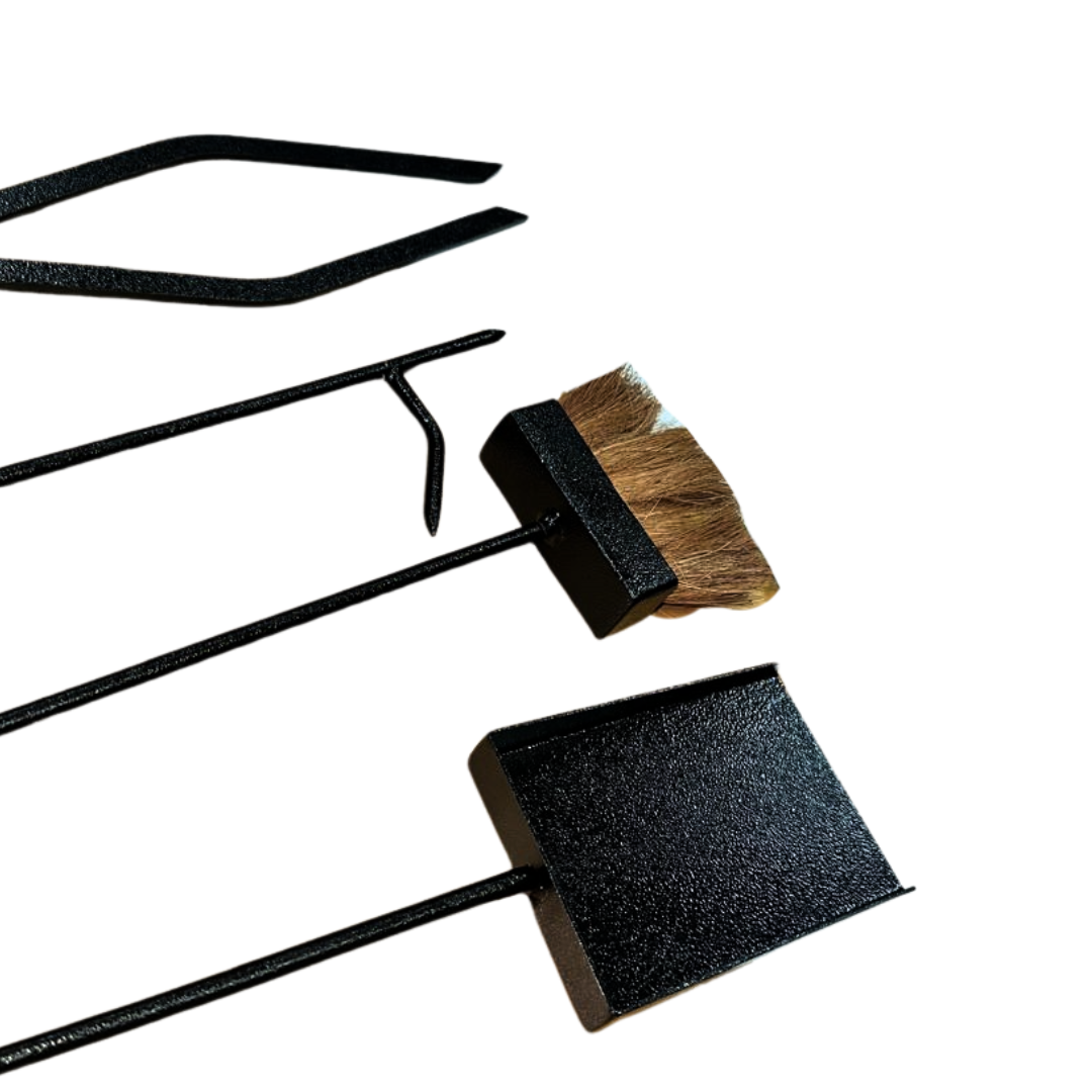Fireplace Tools Set 4 Pcs + Stand (Shovel, Brush, Poker, and Tongs)