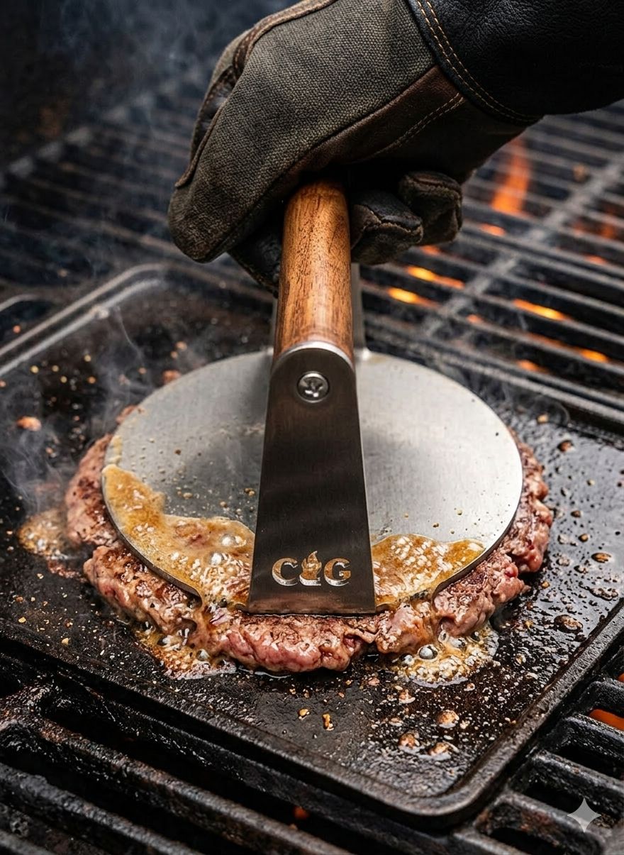 Stainless Steel Burger Smasher with Wooden Handle - 725 grams