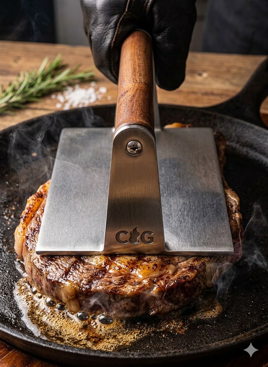 Stainless Steel Steak Press with Wooden Handle - 725 grams