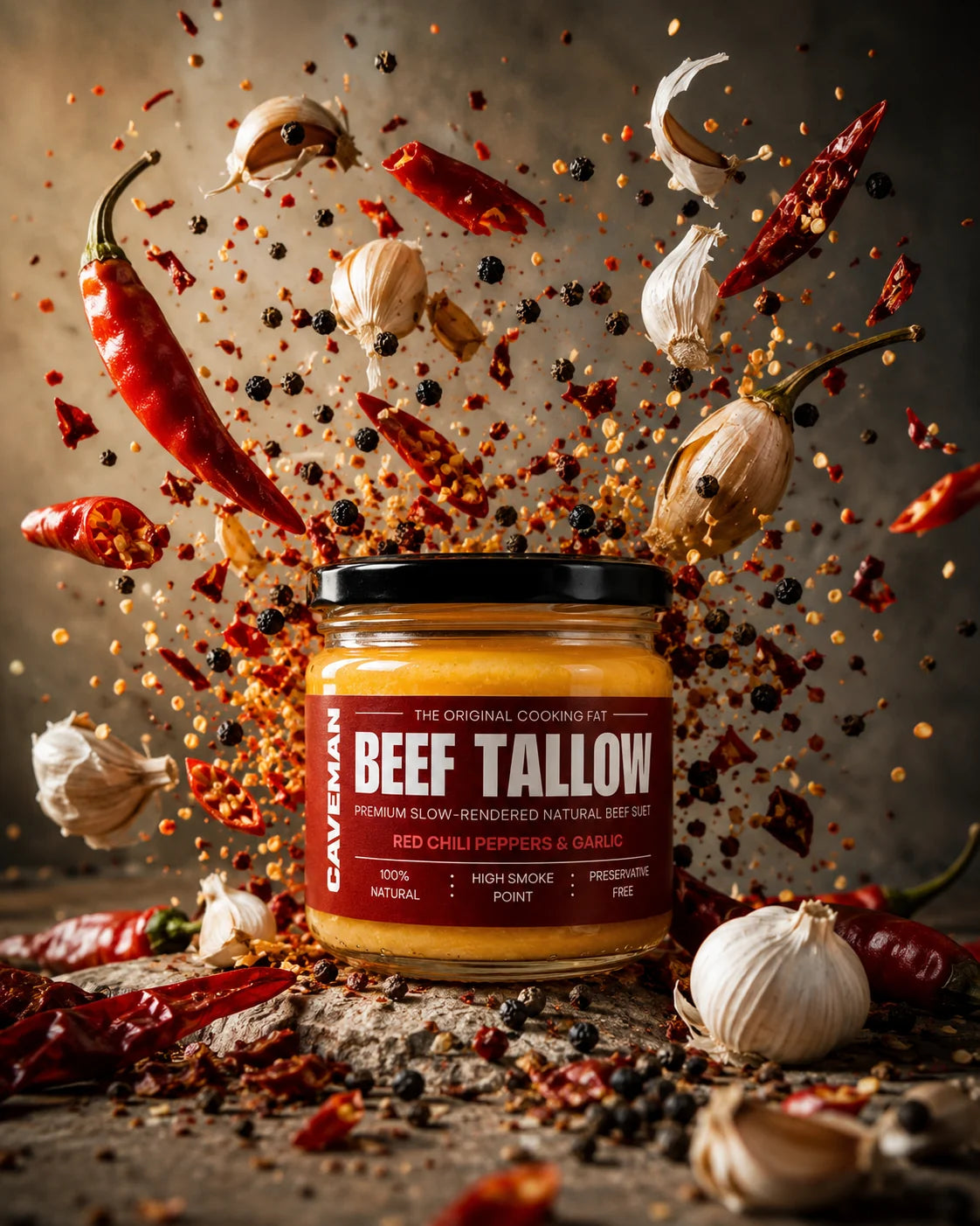 Chili and Garlic Beef Tallow for Cooking and Searing 250 grams