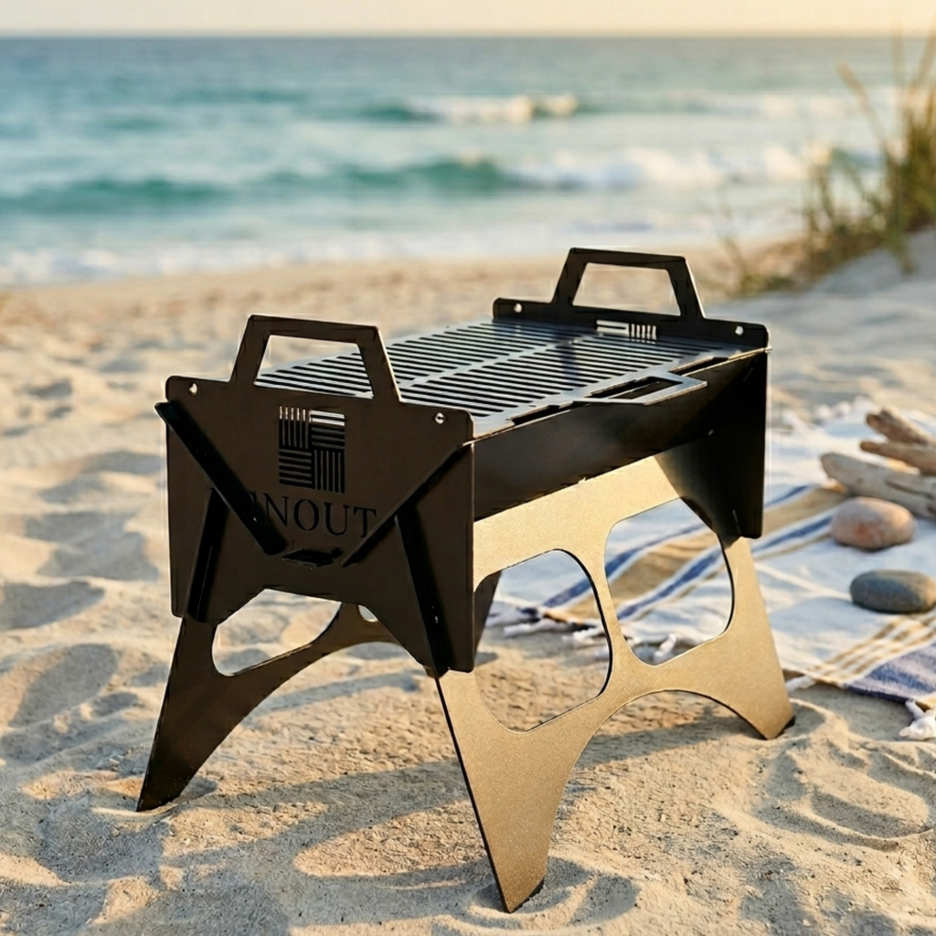 Collapsible Slotted Charcoal Grill for Outdoor BBQ (Enamel Black)