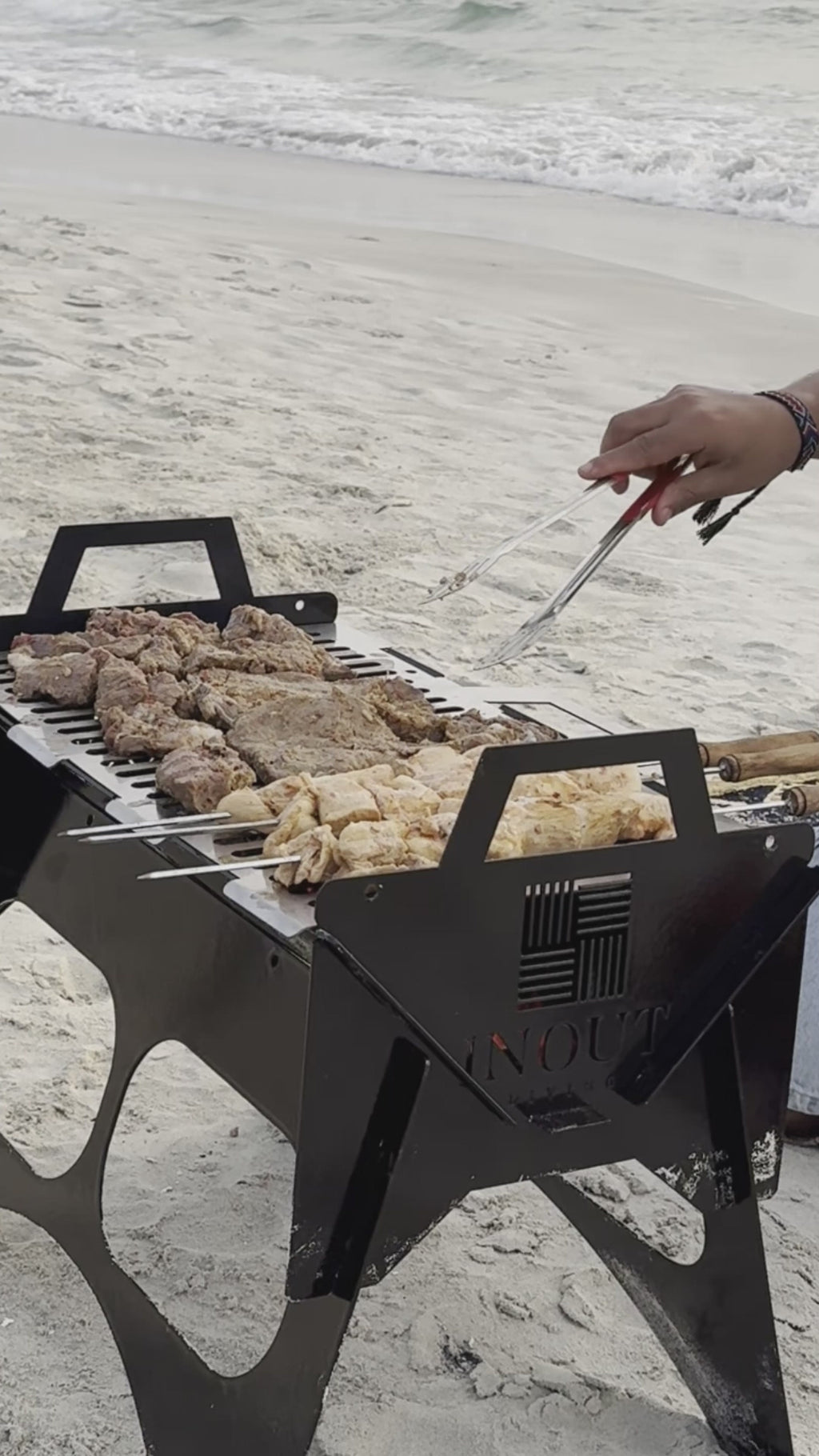 Collapsible Slotted Charcoal Grill for Outdoor BBQ (Enamel Black)